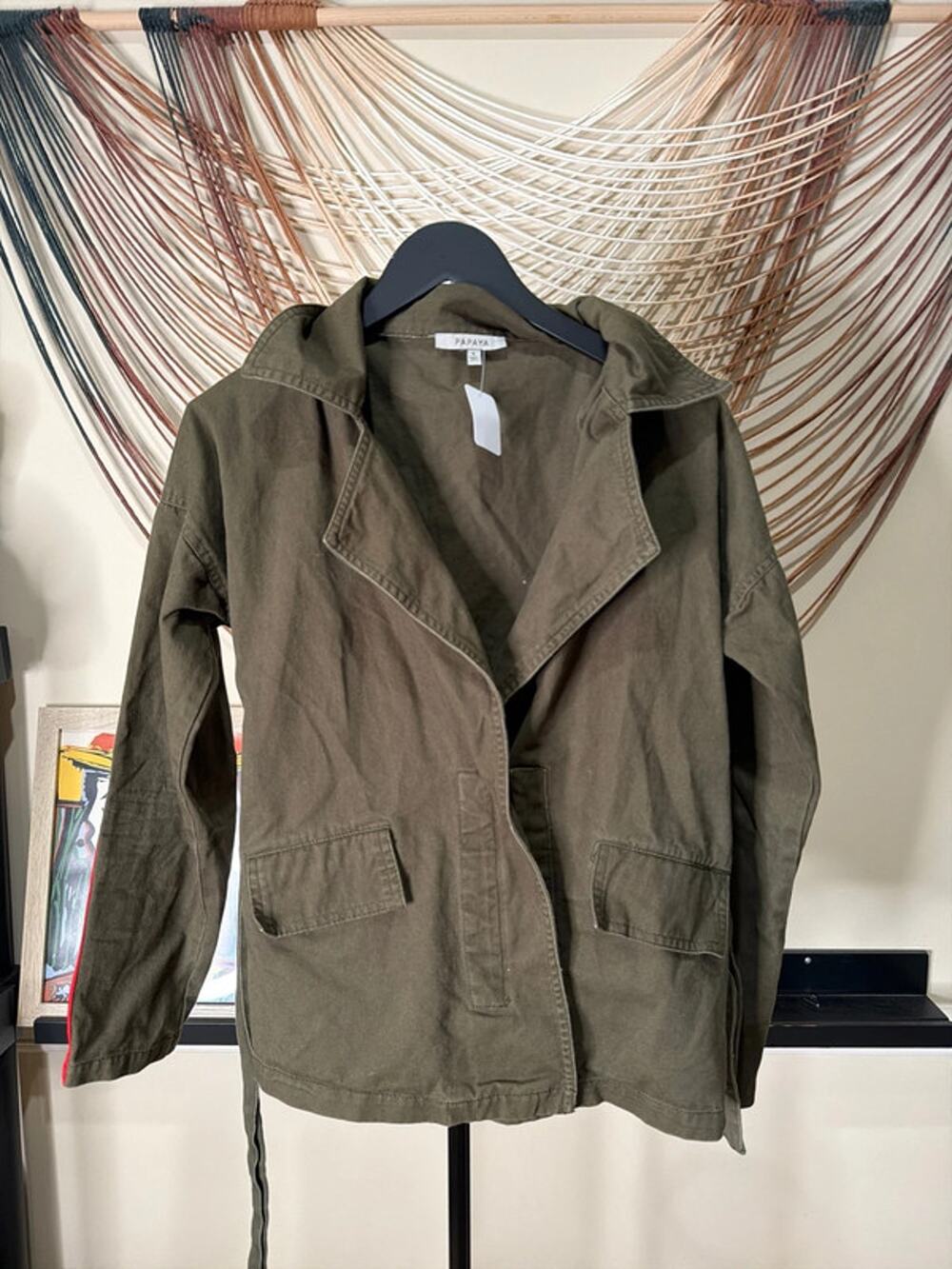 Papaya green 100% cotton jacket, red strip s EUC 2861